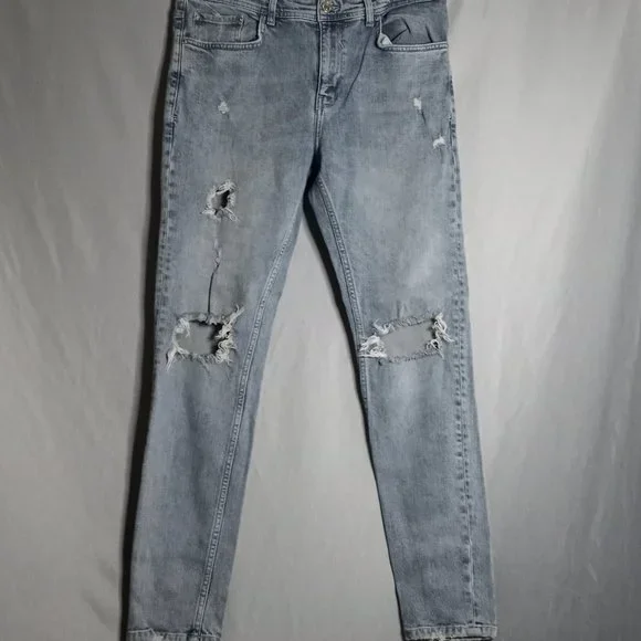 ZARA Women's Skinny Mid-Rise Ripped Distressed Medium Wash Denim Jeans Size 34 - Picture 3 of 9
